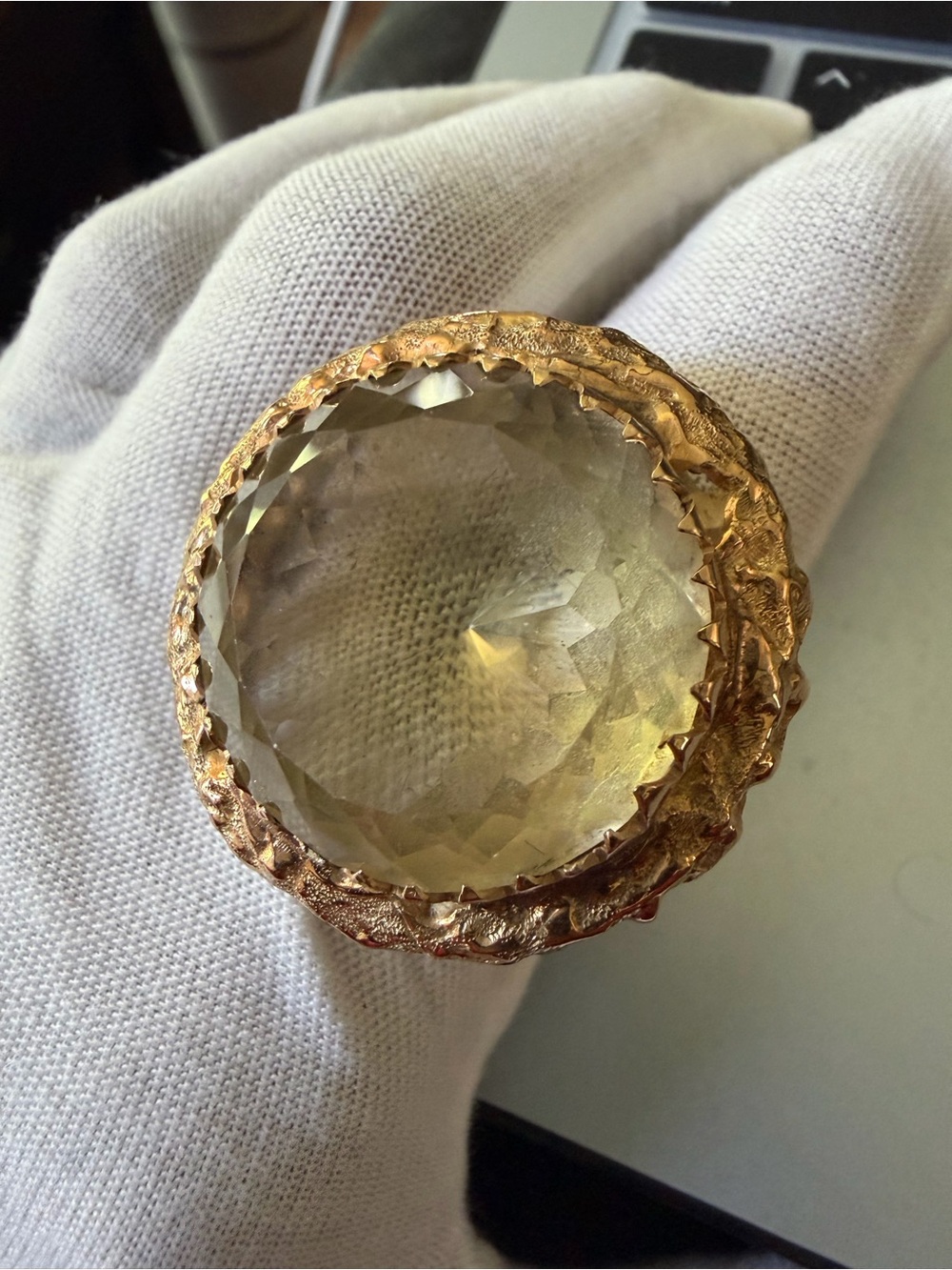 Estate Huge Brutalist style Heavy 50 ct + Citrine 14k gold ring Sz 8